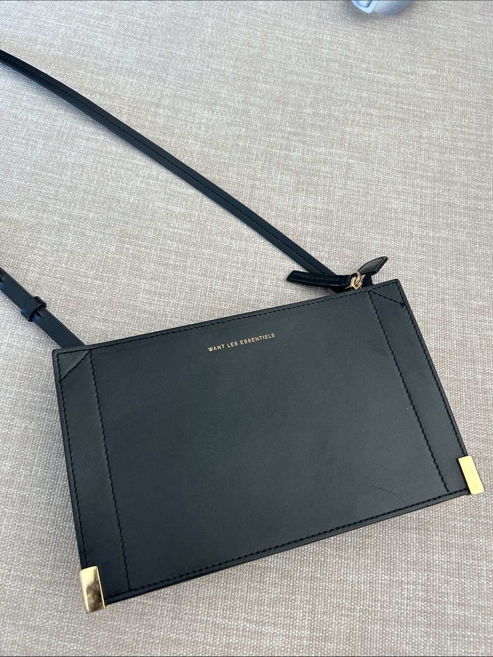 WANT Les Essentiels Black Leather Crossbody with Gold Accents